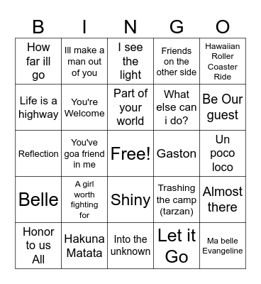 Disney Music BINGO Card