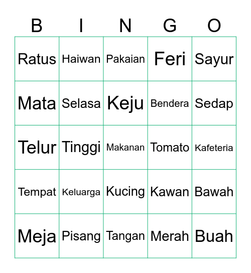 Malay Bingo Card