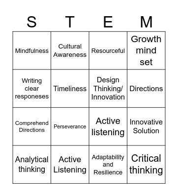 STEM Fluency Skills Bingo Card