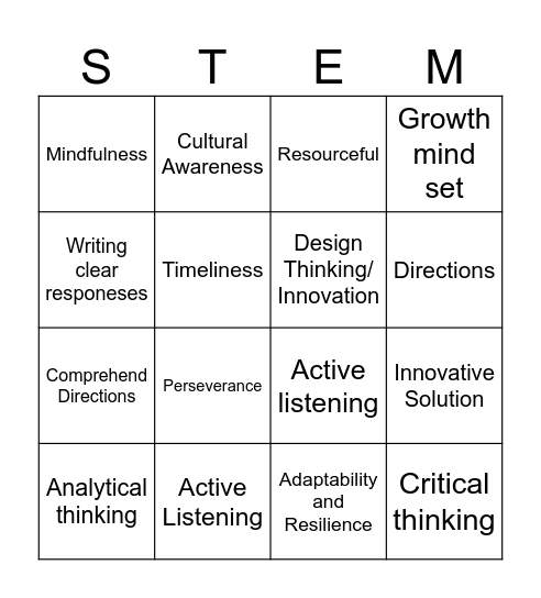 STEM Fluency Skills Bingo Card