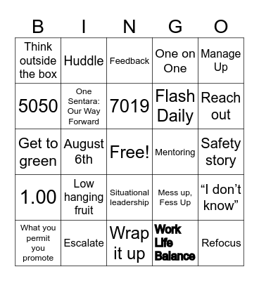 Leadership Bingo Card