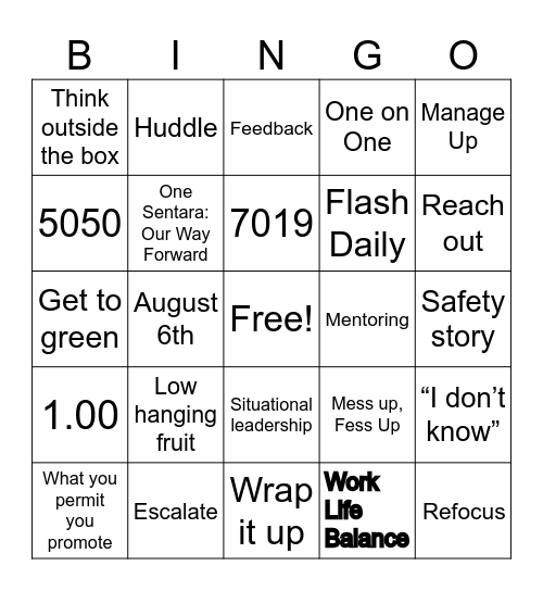 Leadership Bingo Card