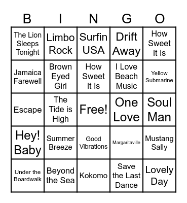 BEACH MUSIC Bingo Card