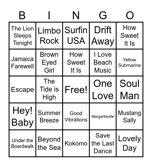 BEACH MUSIC Bingo Card