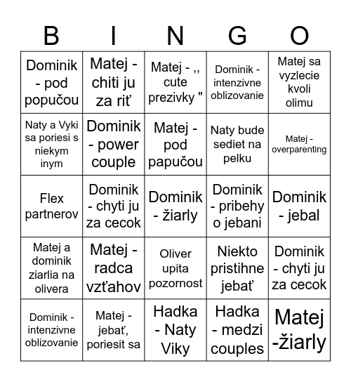 Chata bingo Card