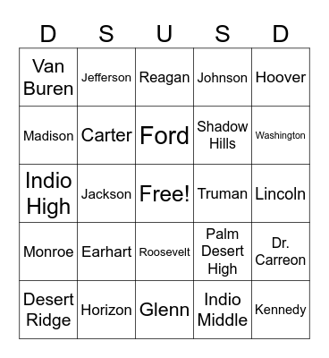 DSUSD Schools Bingo Card