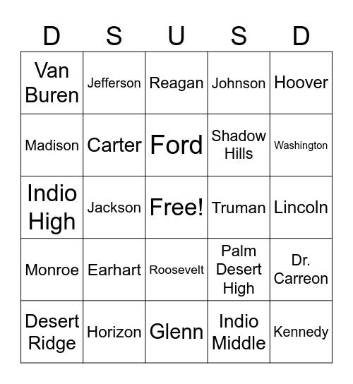 DSUSD Schools Bingo Card