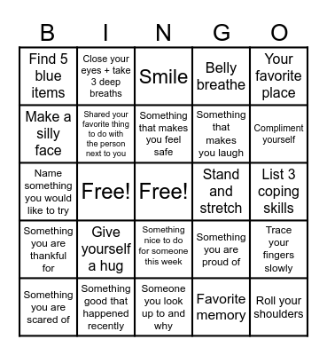 Mindfulness Bingo Card