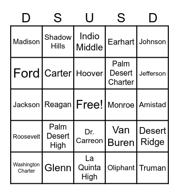 DSUSD School Bingo Card