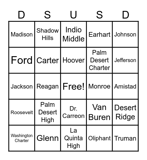 DSUSD School Bingo Card