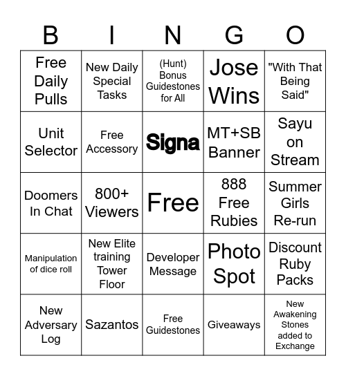Octopath Bingo Card