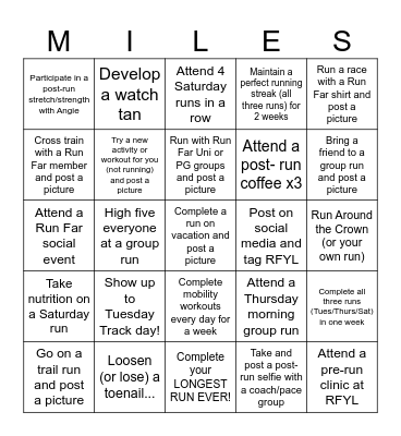 Run Far Summer '24 Bingo Card