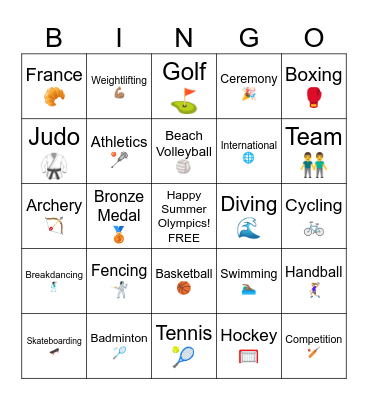 Summer Olympics BINGO Card