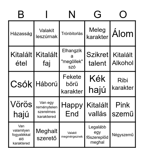 Könyvírás Bingo Card