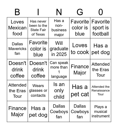 Human Bingo! Bingo Card