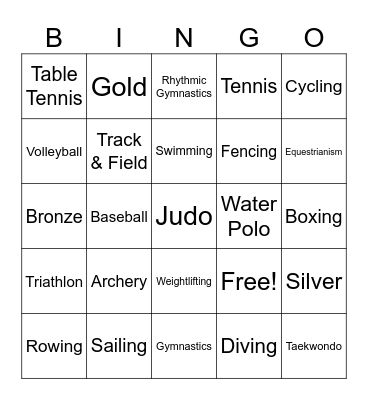 Going For Gold Bingo Card