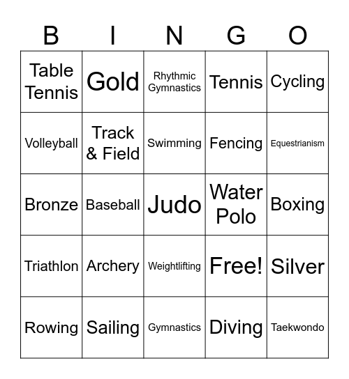 Going For Gold Bingo Card