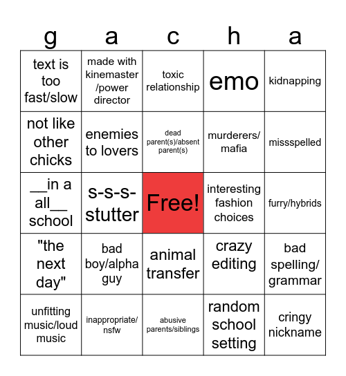 gacha gacha Bingo Card