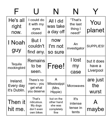 Some Funny (?) Puns and Jokes Bingo Card