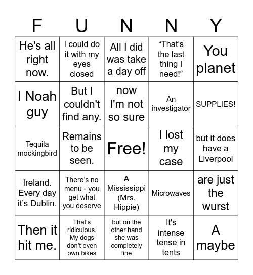 Some Funny (?) Puns and Jokes Bingo Card