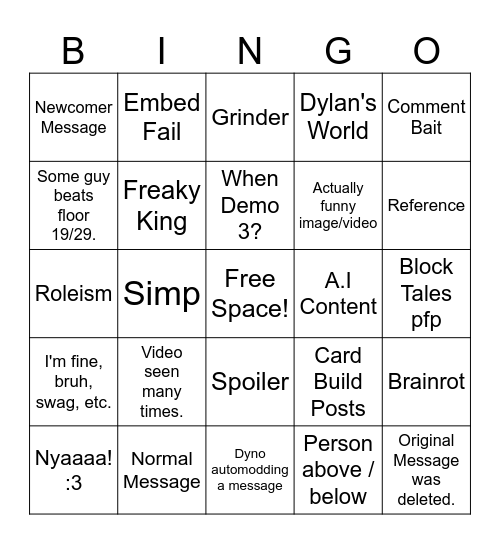 Block Tales Server Bingo V2 (by anameorsomethingidk) Bingo Card