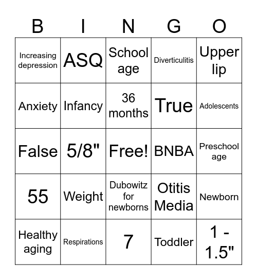 MA 30 Week 3 Theory Exam BINGO Card