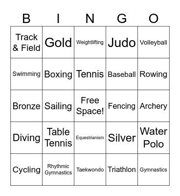 Going For Gold Bingo Card