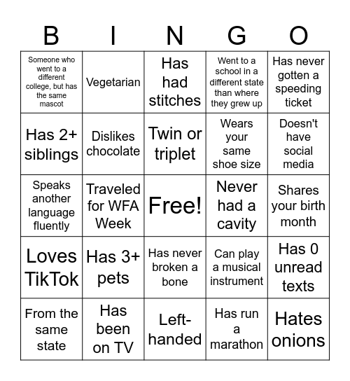 Intern & LDP Alum Get To Know You Bingo Card