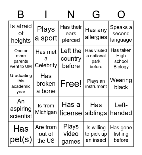 Museum Course Bingo Card