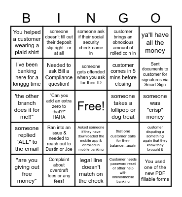 Great Plains Bank Bingo Card
