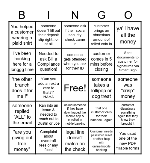 Great Plains Bank Bingo Card