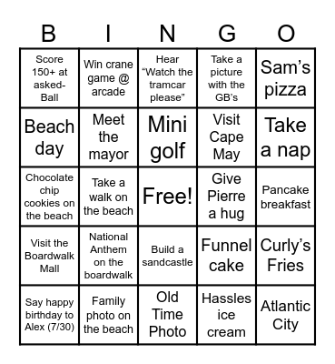 Family Reunion - Wildwood Edition Bingo Card