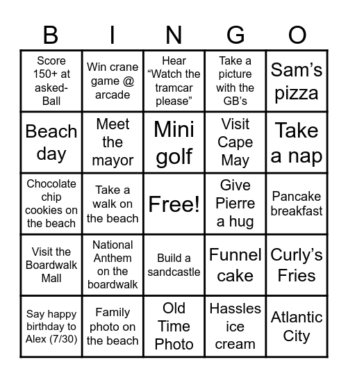 Family Reunion - Wildwood Edition Bingo Card