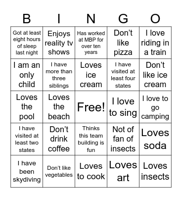 Getting to Know You Bingo Card
