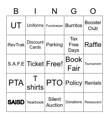 Fundraiser Bingo Card