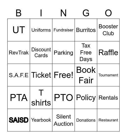 Fundraiser Bingo Card