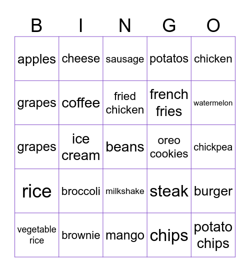 FOOD FOOD FOOD FOOD FOOD FOOD FOOD Bingo Card