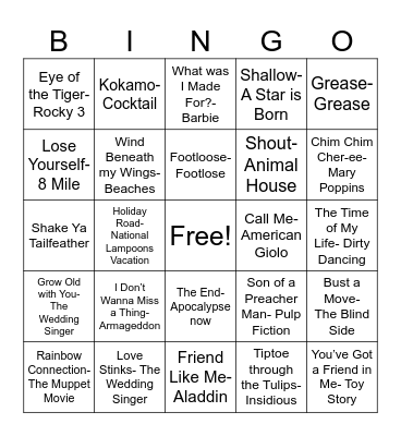 Songs from popular movies Bingo Card