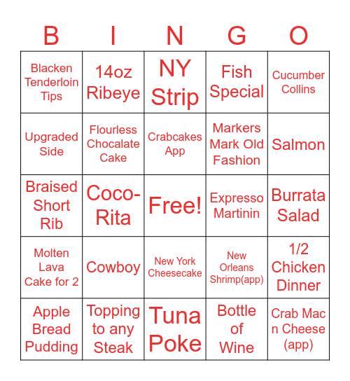 Shula's 347 Grille Bingo Card