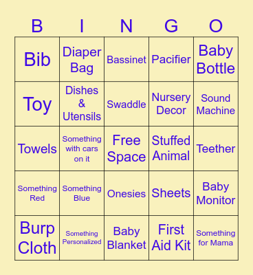 Baby Gift Bingo Card