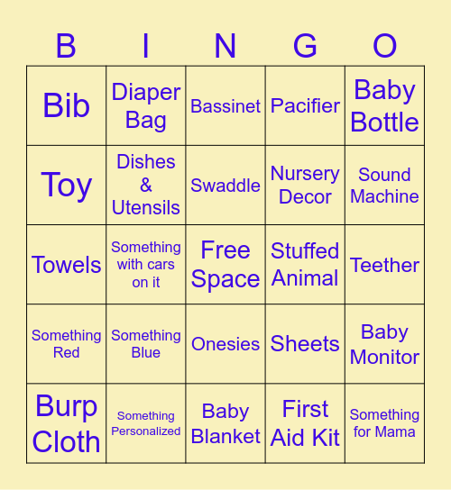 Baby Gift Bingo Card