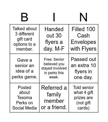 TEXOMA PERKS Bingo Card