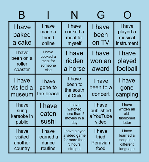 EXPERIENCE BINGO! Bingo Card