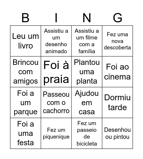 BINGO DAS FÉRIAS Bingo Card