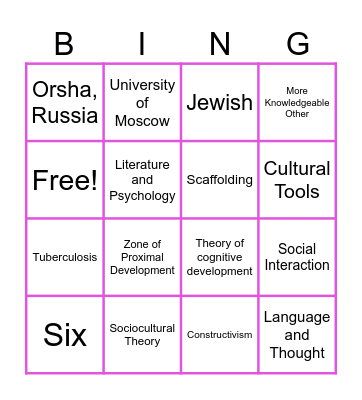 Vygotsky Bingo Card
