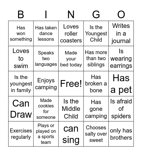 Get to Know Your Classmates Bingo Card