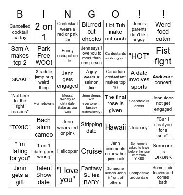 Bachelorette BINGO Card