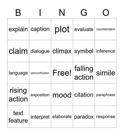 Successful Scholar's Vocabulary Bingo Card