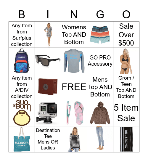 The ULTIMATE BILLABONG Bingo!!!! Bingo Card