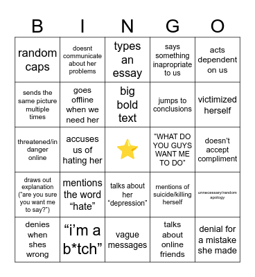 h manipulative behavior bingo <3 ❤️ Bingo Card